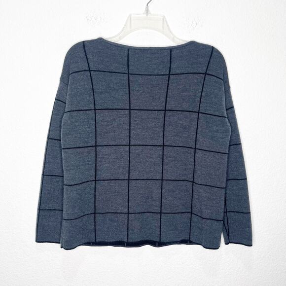 Eileen Fisher Fine Merino Box-Top Sweater Window Pane Sustainable Wool Petite - Picture 7 of 11